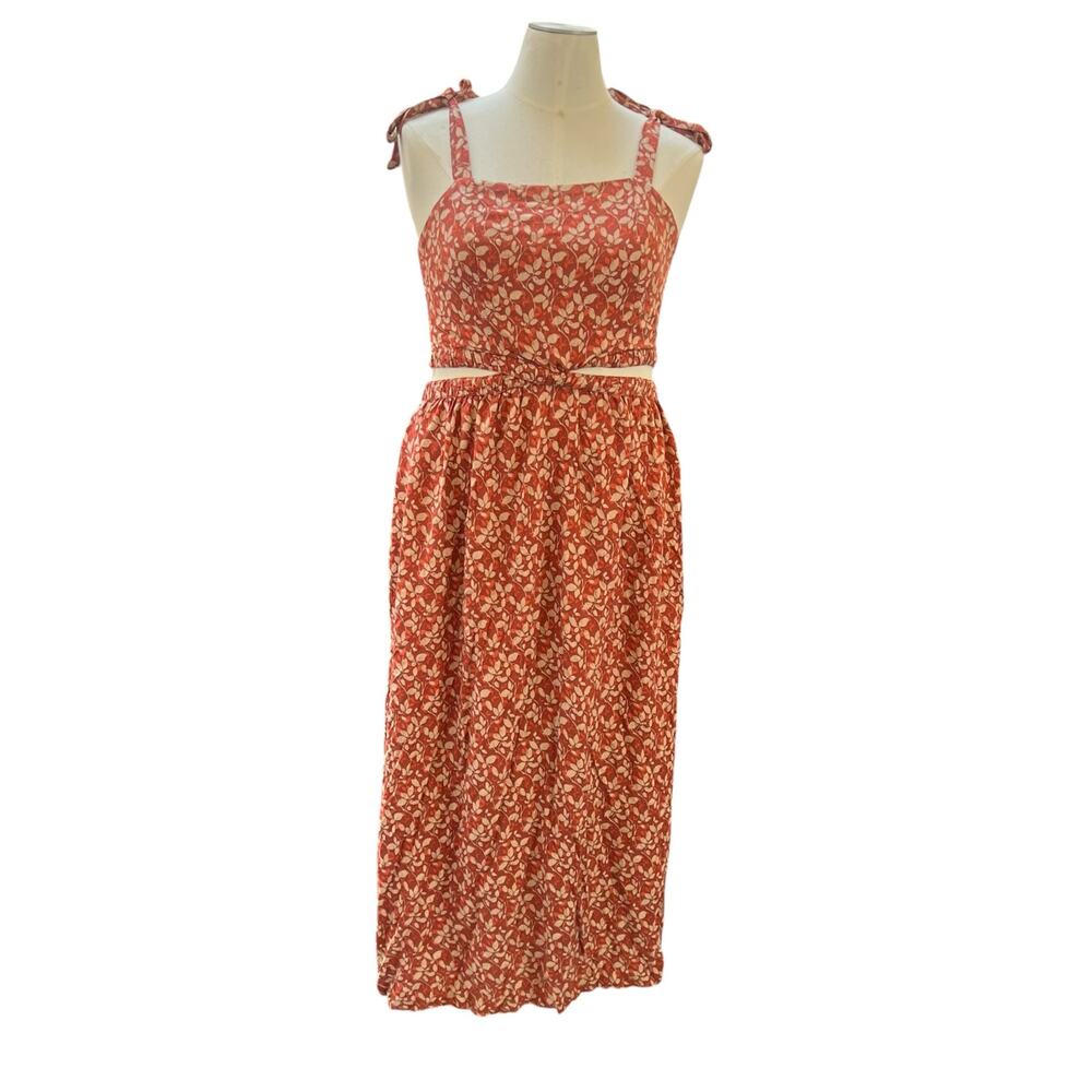 Natural Life XL Rust Floral Cutout Maxi Dress One Piece Sleeveless Boho